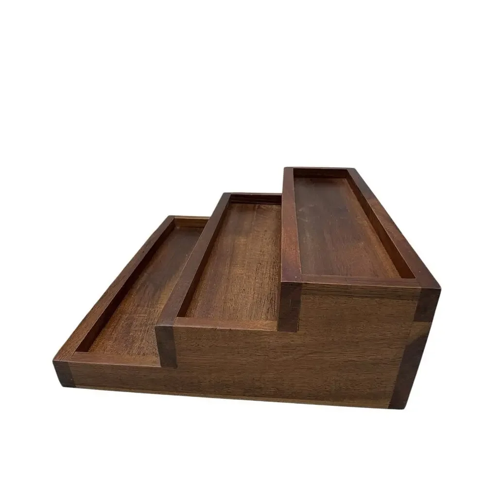 3-Tier Wood Display Riser Set of 2 Tiered Wooden Stands 9